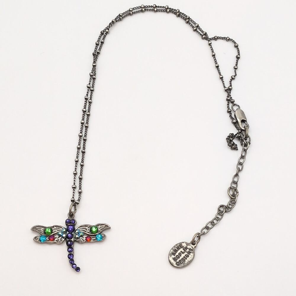 Anne Koplik Signed Crystal Small Dragonfly Pendant Necklace Made in USA